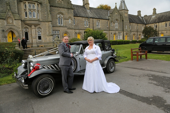 Bride & Groom with Silver Halifax Wedding Car