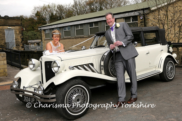 Bride & Groom with White Car from Halifax Wedding Cars