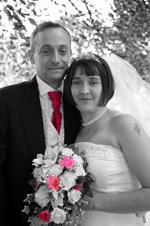 Bride & Groom_Black & white_with_Coloured_Flowers